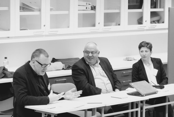 Professor Paul Coyle on the judging team for student pitches at HAMK University of Applied Sciences in Hämeenlinna, Finland